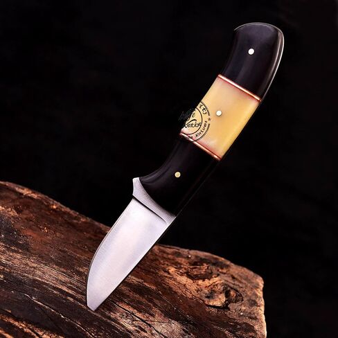 Buffalo Horn & Camel Bone High Carbon Steel Hunting Bushcraft Camping Knife, Outdoor Full Tang Knife with Leather Sheath, Prime Quality in Kuwait