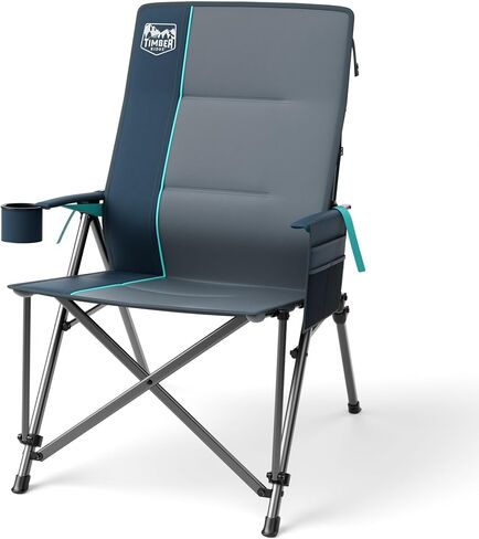 Timber Ridge Oversized Camping Chair with Lumbar Support, Portable Folding Chair Heavy Duty for Adults Supports 450 LBS for Outdoor Camping Lawn, with High Back, Cup Holder, Side Pocket, Blue in Kuwait