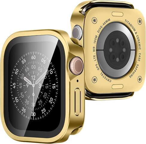2 in 1 Case Compatible with Apple Watch Series 6/5/4 SE3/2/1 44mm with Screen Protector, Straight Edge Thin Metal Bumper + Back Frame Cover for iWatch 44mm (Gold) in Kuwait