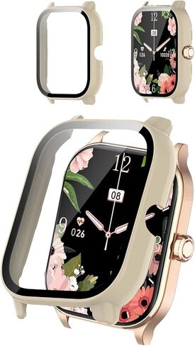 Protective Case Cover Compatible with Odsslgw 1.85" Smartwatch, Hard PC Shell & 9H Tempered Glass Screen Protector - Shockproof, Full Coverage, Scratch-Resistant (Pink) in Saudi Arabia