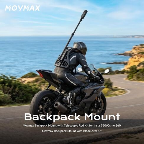 Movmax Third-Person Backpack Camera Mount Kit with Carbon Fiber Rod | 16"-40" Telescopic, for Insta360 X5/X4/X3/X2 DJI Osmo 360, Aluminum Adjustable Mount, Outdoor Live Streaming, Hiking&Cycling in Kuwait