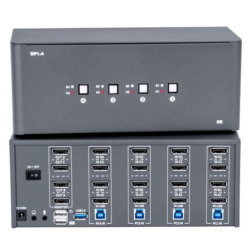KVM Switch 4 Monitors 4 Computers, 8k Displayport Switch with USB 3.0, Jack, 4 Computers Share a Set of Keyboard, Mouse, Support Windows/Mac/Linux (Quad Monitor) in Kuwait