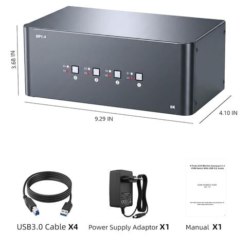 KVM Switch 4 Monitors 4 Computers, 8k Displayport Switch with USB 3.0, Jack, 4 Computers Share a Set of Keyboard, Mouse, Support Windows/Mac/Linux (Quad Monitor) in Kuwait