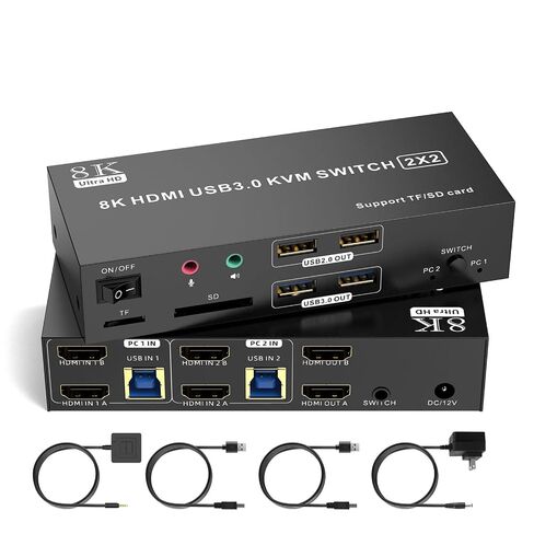 HDMI KVM Switch 2 Monitors 2 Computers 8K@60Hz,Dual Monitor KVM Switch in Kuwait