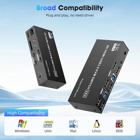 HDMI KVM Switch 2 Monitors 2 Computers 8K@60Hz,Dual Monitor KVM Switch in Kuwait