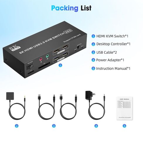 HDMI KVM Switch 2 Monitors 2 Computers 8K@60Hz,Dual Monitor KVM Switch in Kuwait