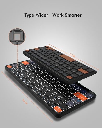 Universal Keyboard Plus Detachable, Dual Bluetooth Portable Keypad with Removable Stand & 7-Color Backlit, Wireless Travel Keyboard for iPad/Z Fold/Galaxy Tabs/Phones, Keypad for iOS/Android/Windows in Saudi Arabia