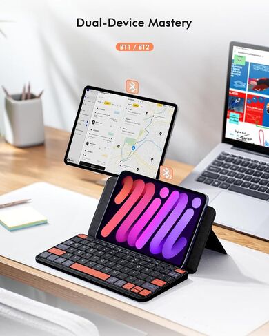 Universal Keyboard Plus Detachable, Dual Bluetooth Portable Keypad with Removable Stand & 7-Color Backlit, Wireless Travel Keyboard for iPad/Z Fold/Galaxy Tabs/Phones, Keypad for iOS/Android/Windows in Saudi Arabia