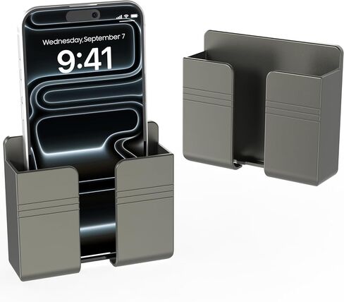 Wall Mount Phone Holder with 3M Adhesive, Phone Charging Stand with Cable Slot & Remote Control Storage, No-Drill Wall Mounted Phone Holder for Bathroom, Kitchen, iPhone & Android – Gold in Saudi Arabia