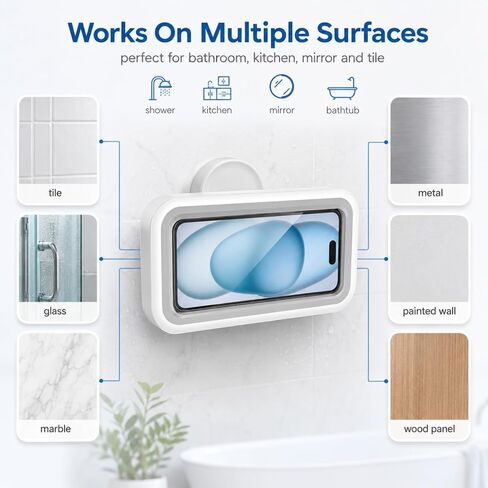 Shower Phone Holder Waterproof,Suction Phone Holder,Phone Shower Holder Waterproof,480° Rotatable, Multi-Angle Adjustable Waterproof Phone Holder,Bathroom Holder For All 4-7" Smartphones(White) in Saudi Arabia