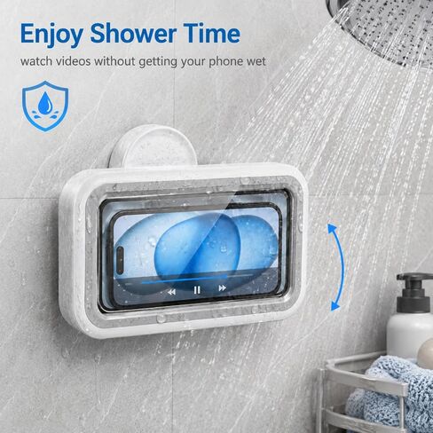 Shower Phone Holder Waterproof,Suction Phone Holder,Phone Shower Holder Waterproof,480° Rotatable, Multi-Angle Adjustable Waterproof Phone Holder,Bathroom Holder For All 4-7" Smartphones(White) in Saudi Arabia