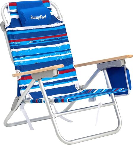 SUNNYFEEL Low Back Folding Beach Chair, Aluminum Heavy Duty Beach Chair with 5-Position, Portable Camping Chair for Adults with Wood Armrest, Lightweight Camping Chair 300lbs, Green, 2 Pack in Kuwait