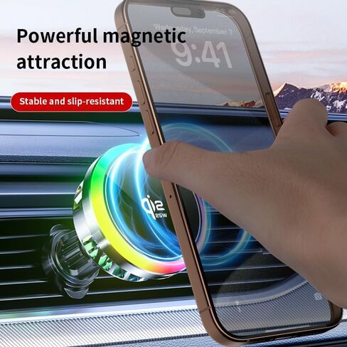 Qi2 25W Magnetic Wireless Car Charger with Cooling Fan, Fast Charging Air Vent Phone Holder with RGB Light, Active Cooling Car Mount for iPhone 17/16/15/14/13/12 Series & Samsung in Kuwait