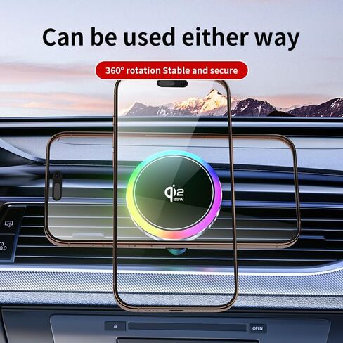 Qi2 25W Magnetic Wireless Car Charger with Cooling Fan, Fast Charging Air Vent Phone Holder with RGB Light, Active Cooling Car Mount for iPhone 17/16/15/14/13/12 Series & Samsung in Kuwait