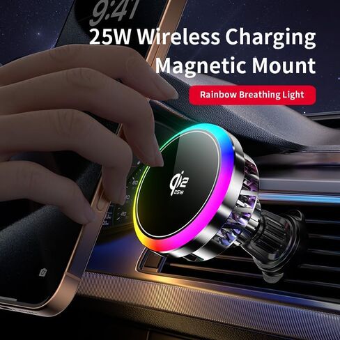 Qi2 25W Magnetic Wireless Car Charger with Cooling Fan, Fast Charging Air Vent Phone Holder with RGB Light, Active Cooling Car Mount for iPhone 17/16/15/14/13/12 Series & Samsung in Kuwait