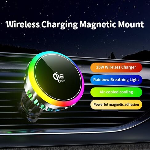 Qi2 25W Magnetic Wireless Car Charger with Cooling Fan, Fast Charging Air Vent Phone Holder with RGB Light, Active Cooling Car Mount for iPhone 17/16/15/14/13/12 Series & Samsung in Kuwait