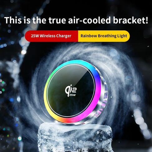 Qi2 25W Magnetic Wireless Car Charger with Cooling Fan, Fast Charging Air Vent Phone Holder with RGB Light, Active Cooling Car Mount for iPhone 17/16/15/14/13/12 Series & Samsung in Kuwait