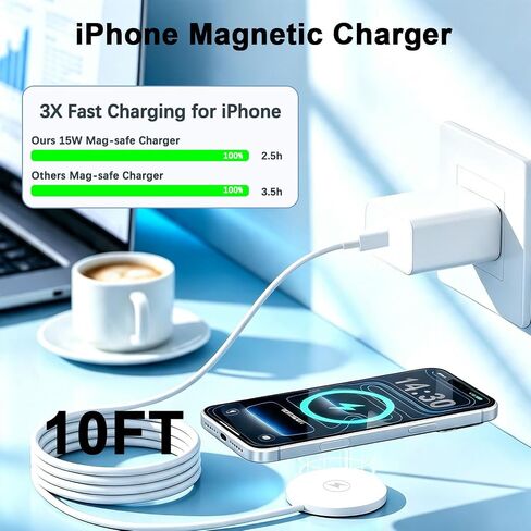 [Apple MFi Certified] Magnetic Wireless Charger for iPhone,2Pack 10FT Mag-Safe Fast Wireless Charging Pad 15W&USB C Charger Block for Apple iPhone 17 Pro Max/17 Pro/16 Pro Max/15 Plus,AirPods Pro 3/2 in Saudi Arabia