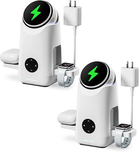 3 in 1 Charging Station for Apple & Samsung - 15W Wireless Mag-Safe Charger Stand Compatible for iPhone 17 16 15 14 13 12, AirPods, Apple & Galaxy Watch, Samsung S25 S24 (2 Pack White) in Saudi Arabia