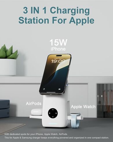 3 in 1 Charging Station for Apple & Samsung - 15W Wireless Mag-Safe Charger Stand Compatible for iPhone 17 16 15 14 13 12, AirPods, Apple & Galaxy Watch, Samsung S25 S24 (2 Pack White) in Saudi Arabia