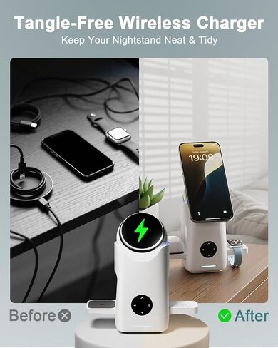3 in 1 Charging Station for Apple & Samsung - 15W Wireless Mag-Safe Charger Stand Compatible for iPhone 17 16 15 14 13 12, AirPods, Apple & Galaxy Watch, Samsung S25 S24 (2 Pack White) in Saudi Arabia