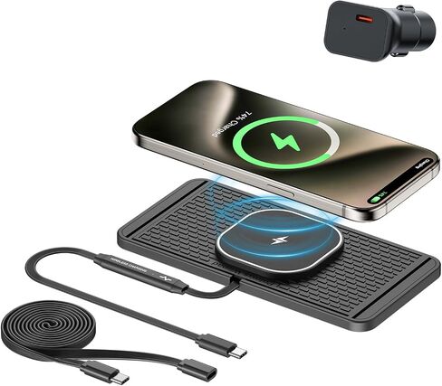 POLMXS 25W Magnetic Wireless Charger Car Charging Pad Fast Wireless Phone Charger Mat Compatible with iPhone 17/16(25W)/15/14/13/12(7.5W) (P21MAG) in Saudi Arabia