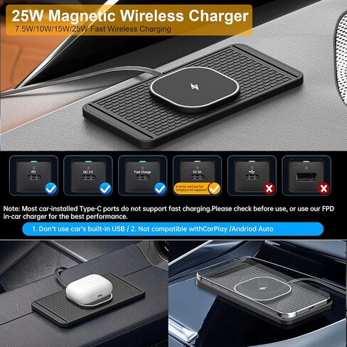 POLMXS 25W Magnetic Wireless Charger Car Charging Pad Fast Wireless Phone Charger Mat Compatible with iPhone 17/16(25W)/15/14/13/12(7.5W) (P21MAG) in Saudi Arabia