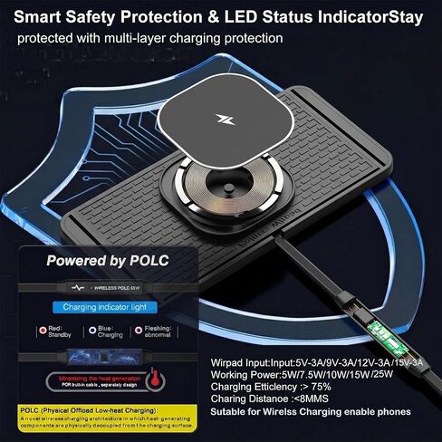 POLMXS 25W Magnetic Wireless Charger Car Charging Pad Fast Wireless Phone Charger Mat Compatible with iPhone 17/16(25W)/15/14/13/12(7.5W) (P21MAG) in Saudi Arabia