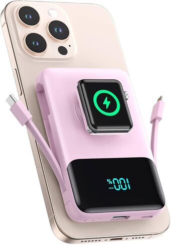 Magnetic Portable Charger for iPhone with Built-in Cable,10800mAh Wireless Power Bank for Magsafe Travel Essential,6-in-1 25W PD Fast Charging USB C Battery Pack for iPhone 17/16/15/14/13, Apple Watch in Kuwait