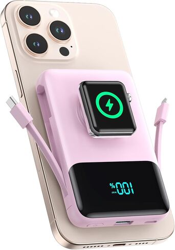 Magnetic Portable Charger for iPhone with Built-in Cable,10800mAh Wireless Power Bank for Magsafe Travel Essential,6-in-1 25W PD Fast Charging USB C Battery Pack for iPhone 17/16/15/14/13, Apple Watch in Kuwait