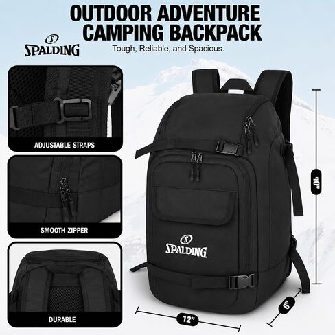 Spalding 50L Outdoor Adventure Backpack with Shoe Compartment, Waterproof Travel & Camping Backpack, Large Sports Gear Bag for Hiking, Motorcycle, Soccer, Weekend Trips and Outdoor Activities in Saudi Arabia