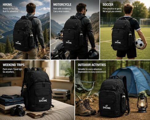 Spalding 50L Outdoor Adventure Backpack with Shoe Compartment, Waterproof Travel & Camping Backpack, Large Sports Gear Bag for Hiking, Motorcycle, Soccer, Weekend Trips and Outdoor Activities in Saudi Arabia