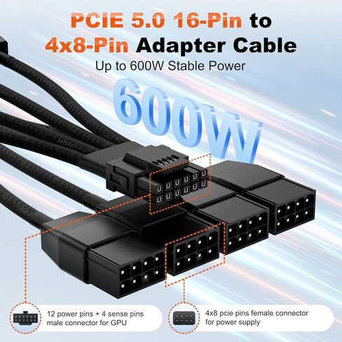 12vhpwr Cable, 600W 16 Pin Male to 4x8 Pin Female GPU Cable by ALYYDBG in Kuwait