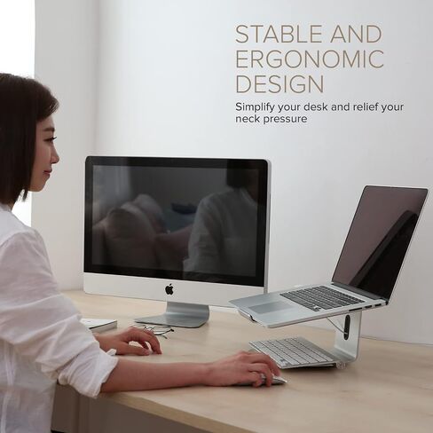 POUT E4 - Laptop Stand with 360 Rotating Base & Built-in Cable Ring — Ergonomic Aluminum Computer Riser for Laptop 10 to 17 Inches — for Apple Mac MacBook Air Pro HP LG Dell Sony in Kuwait