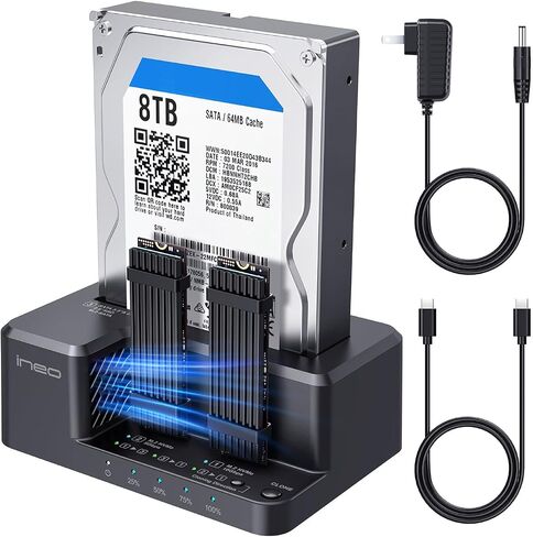 ineo USB-C 10Gbps HDD /M2 SSD Docking Station, Supports 3.5" & 2.5" SATA HDD/SSD and M.2 NVMe/SATA SSD, Offline Clone, Tool-Free External Hard Drive Dock [2638-II] in Kuwait