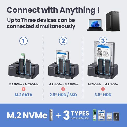 ineo USB-C 10Gbps HDD /M2 SSD Docking Station, Supports 3.5" & 2.5" SATA HDD/SSD and M.2 NVMe/SATA SSD, Offline Clone, Tool-Free External Hard Drive Dock [2638-II] in Kuwait