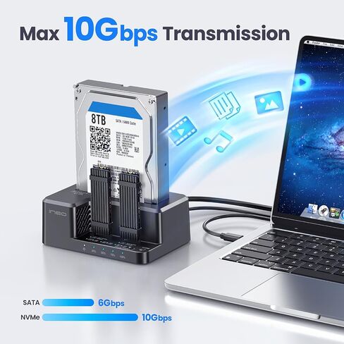 ineo USB-C 10Gbps HDD /M2 SSD Docking Station, Supports 3.5" & 2.5" SATA HDD/SSD and M.2 NVMe/SATA SSD, Offline Clone, Tool-Free External Hard Drive Dock [2638-II] in Kuwait