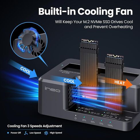 ineo USB-C 10Gbps HDD /M2 SSD Docking Station, Supports 3.5" & 2.5" SATA HDD/SSD and M.2 NVMe/SATA SSD, Offline Clone, Tool-Free External Hard Drive Dock [2638-II] in Kuwait