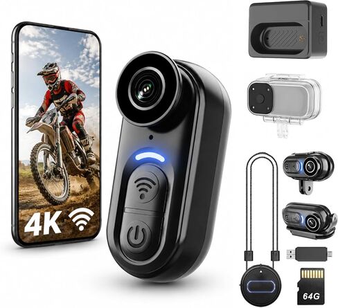 4K Mini Wearable Body Camera - 64GB Magnetic Thumb-Size Action Cam, 6-Axis Stabilization, Audio/Video Recording, Hands-Free POV for Vloggers, Hikers, Workers, Cycling, Travel & Daily Use in Saudi Arabia