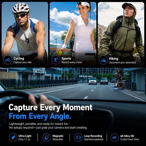 4K Mini Wearable Body Camera - 64GB Magnetic Thumb-Size Action Cam, 6-Axis Stabilization, Audio/Video Recording, Hands-Free POV for Vloggers, Hikers, Workers, Cycling, Travel & Daily Use in Saudi Arabia
