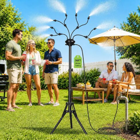 MIXC 8-Nozzles Standing Misters for Outside Patio, 2.6-5.3FT Adjustable Outdoor Misting Cooling System with 36FT Leak-Resistant Water Tubing, Portable Mister for Patio, Backyard & Pool in Kuwait