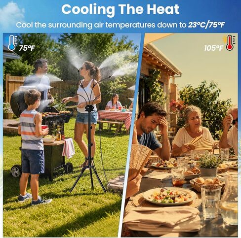 MIXC 8-Nozzles Standing Misters for Outside Patio, 2.6-5.3FT Adjustable Outdoor Misting Cooling System with 36FT Leak-Resistant Water Tubing, Portable Mister for Patio, Backyard & Pool in Kuwait