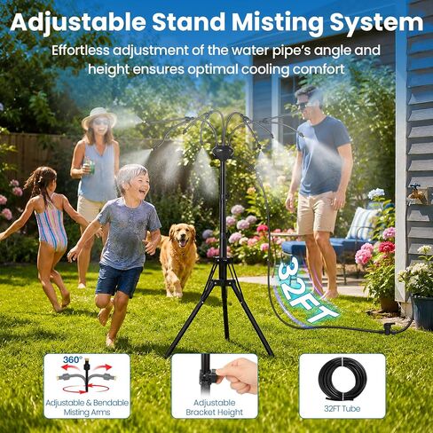 MIXC 8-Nozzles Standing Misters for Outside Patio, 2.6-5.3FT Adjustable Outdoor Misting Cooling System with 36FT Leak-Resistant Water Tubing, Portable Mister for Patio, Backyard & Pool in Kuwait