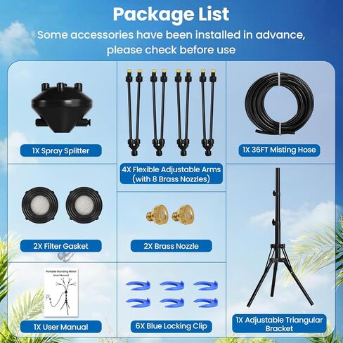 MIXC 8-Nozzles Standing Misters for Outside Patio, 2.6-5.3FT Adjustable Outdoor Misting Cooling System with 36FT Leak-Resistant Water Tubing, Portable Mister for Patio, Backyard & Pool in Kuwait