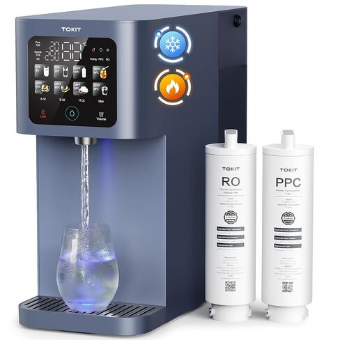 TOKIT Reverse Osmosis Water Filter Countertop T1 Ultra Cold & Hot Dual UV Water Dispenser 5℃ Cooling and Instant Heating RO Water Filtration System 8 Temp Choice, NSF/ANSI 58, No Installation for Home in Saudi Arabia