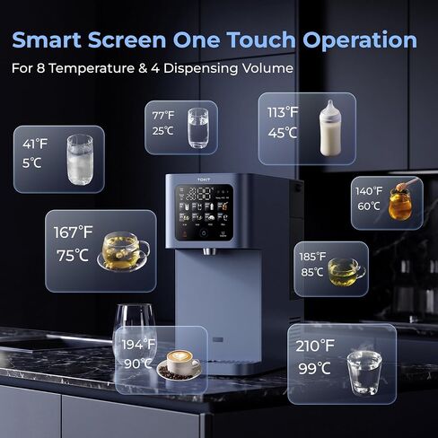 TOKIT Reverse Osmosis Water Filter Countertop T1 Ultra Cold & Hot Dual UV Water Dispenser 5℃ Cooling and Instant Heating RO Water Filtration System 8 Temp Choice, NSF/ANSI 58, No Installation for Home in Saudi Arabia