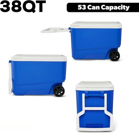 38 Quart Rolling Cooler with Wheels, Hard Sided Ice Chest, Holds 53 Cans in Kuwait