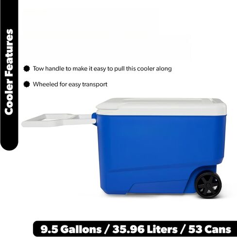 38 Quart Rolling Cooler with Wheels, Hard Sided Ice Chest, Holds 53 Cans in Kuwait