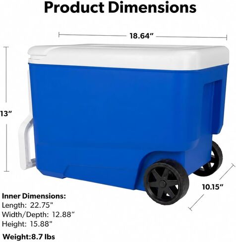 38 Quart Rolling Cooler with Wheels, Hard Sided Ice Chest, Holds 53 Cans in Kuwait