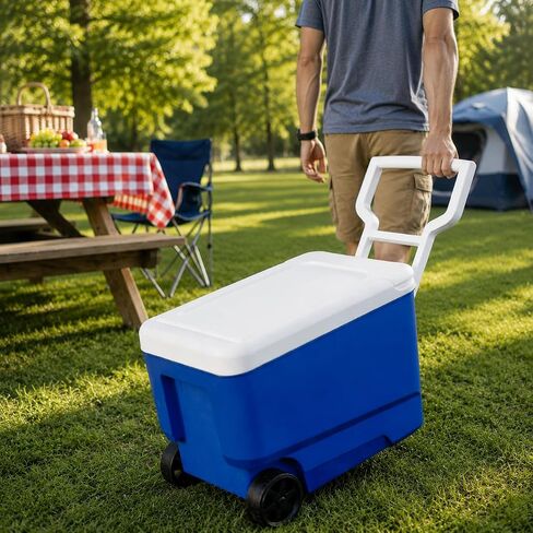 38 Quart Rolling Cooler with Wheels, Hard Sided Ice Chest, Holds 53 Cans in Kuwait